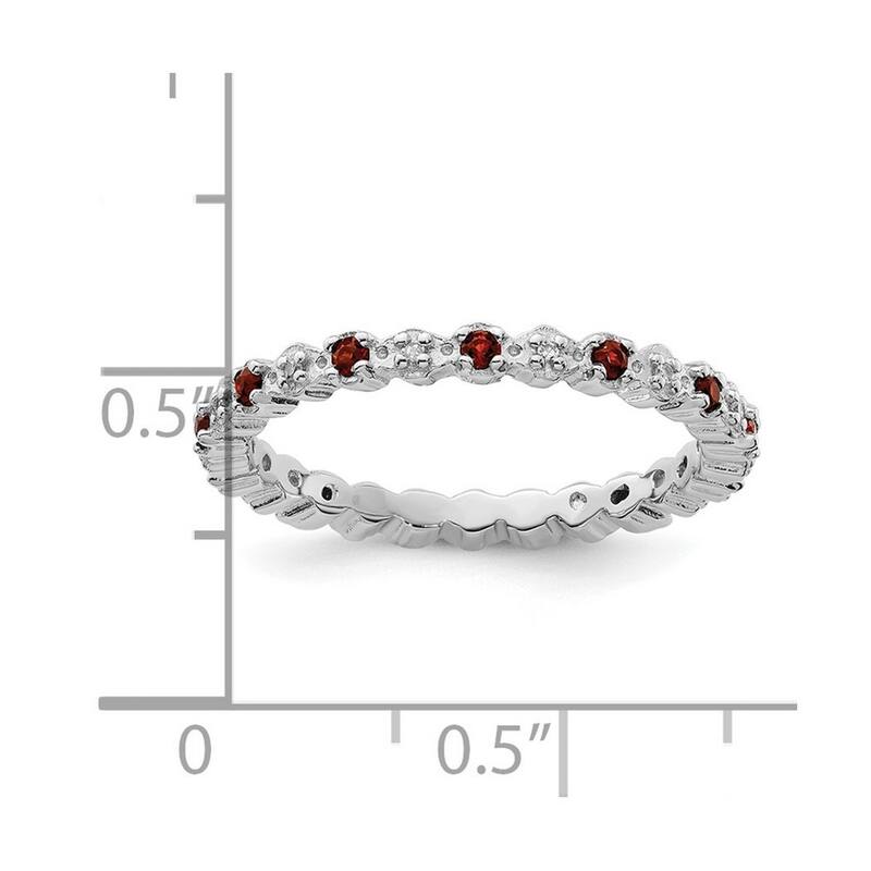Curata 925 Sterling Silver Polished Prong set Stackable Expressions Garnet and Diamond Ring