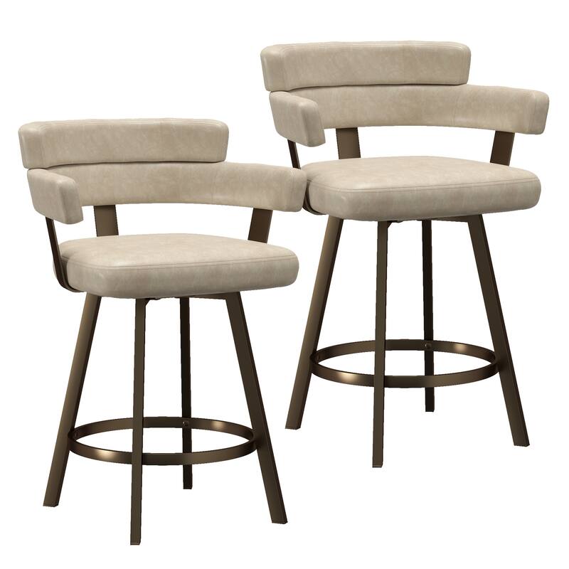 Contemporary Faux Leather & Metal 26" Counter Stool with Swivel, Set of 2