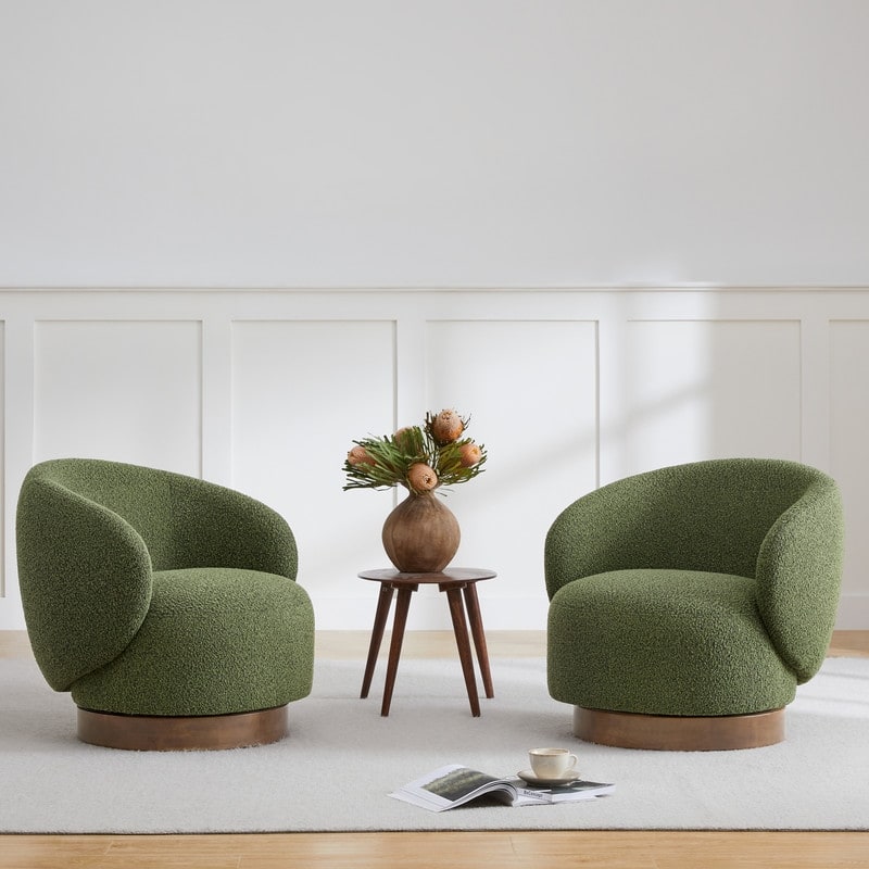 Spruce & Spring Ariel Upholstered Swivel Accent Chair Fabric - Set of 2 - Green-Set of 2
