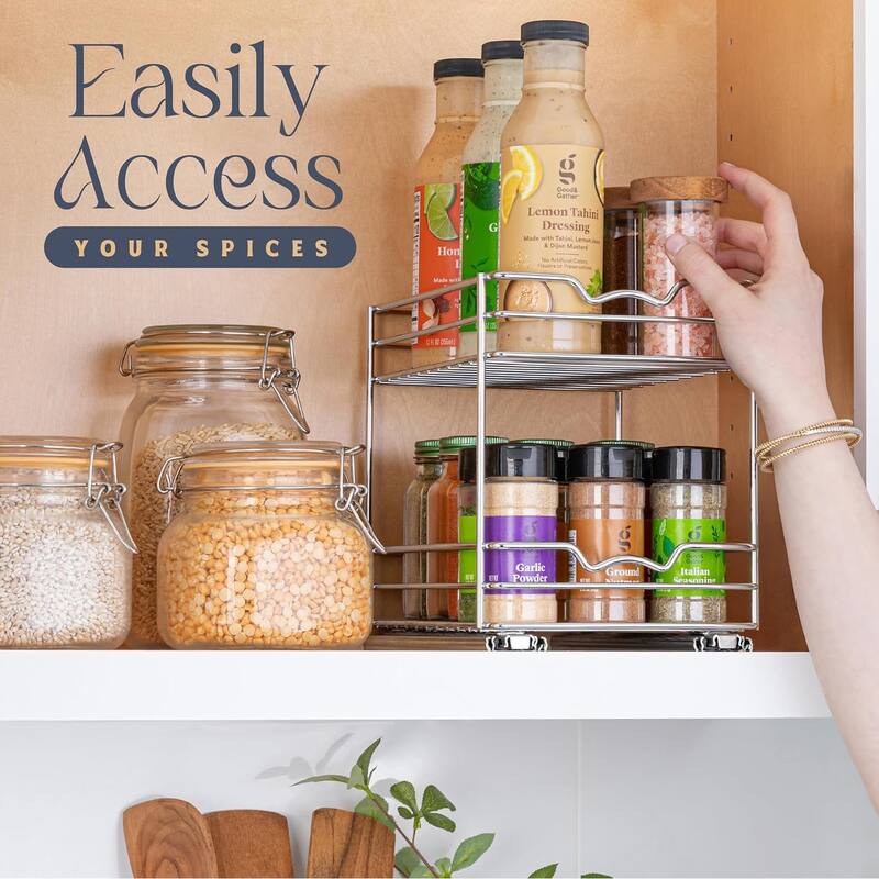Hold N' Storage - 2 Tier Pull Out Cabinet Organizer for Spices, Cans - Heavy Duty with Lifetime Limited Warranty