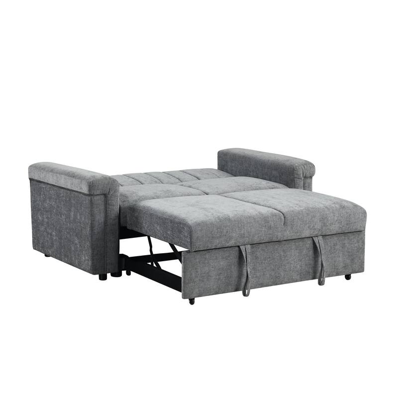 Convertible Soft Cushion Sofa Pull Bed for Two People, Gray, Polyester