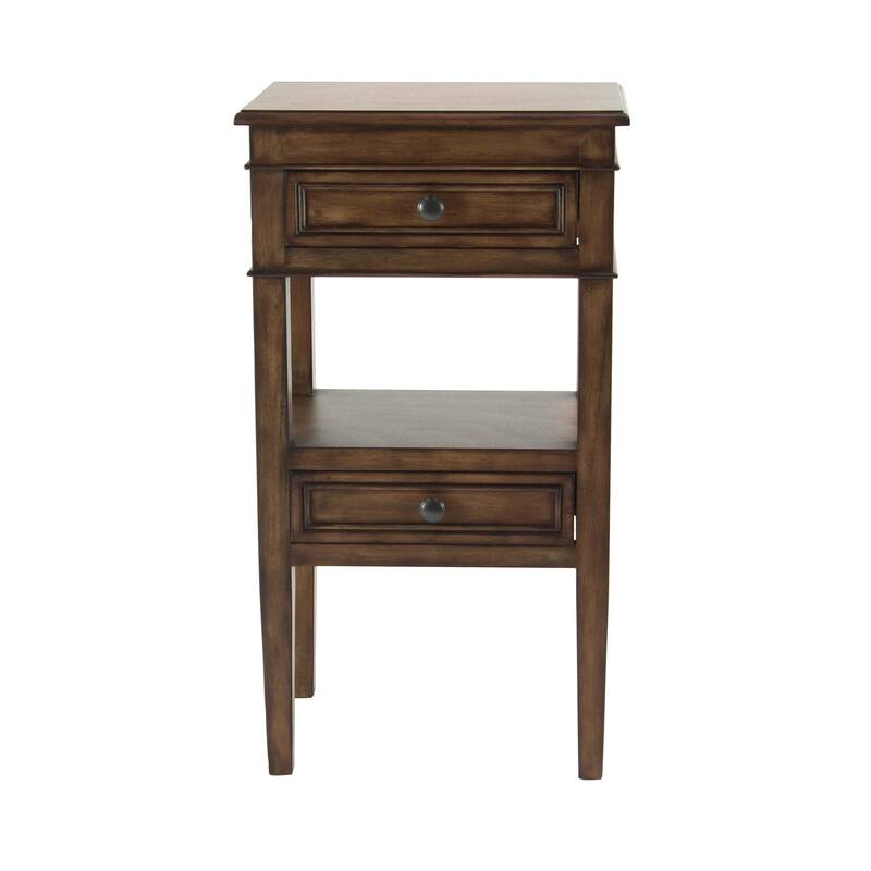 Contemporary Wood 2 Drawers and 1 Shelf Accent Table - Light Brown, White, Brown