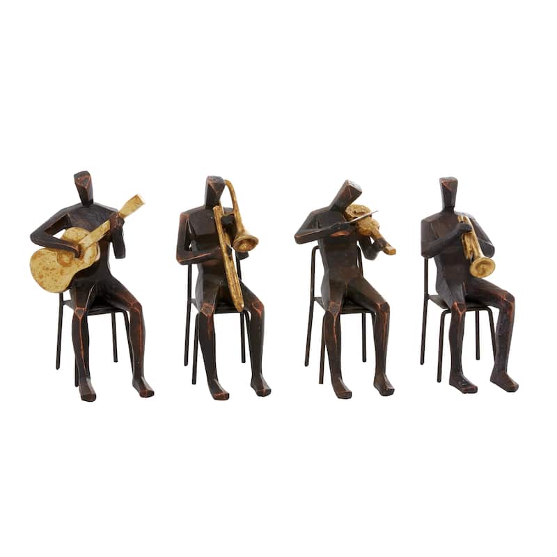 Polystone Musician Decorative Sculpture with Gold Instruments - Set of 4 Brown - Roche River Decor - Brown