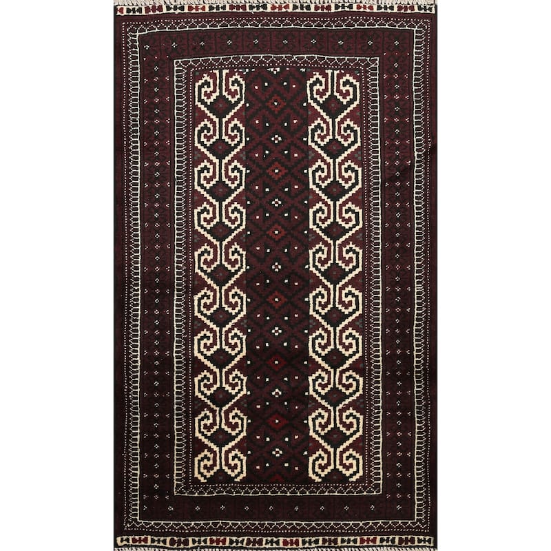 Traditional Geometric Persian Balouch Wool Area Rug Handmade Carpet - 2'6" x 3'11"