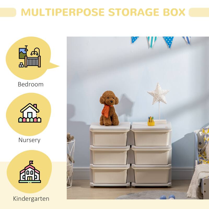 Qaba 3 Tier Kids Storage Unit, 6 Drawer Chest Toy Organizer Plastic Bins for Kids Bedroom Nursery Kindergarten Living Room
