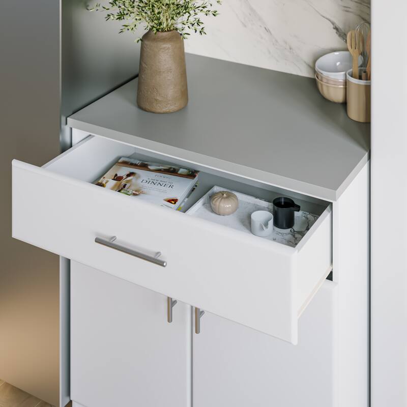 White 36" Cabinet with Adjustable Shelf, Storage Cabinet with Doors, Garage Cabinet with Drawer, Laundry Wood Cabinet - 36 Inch