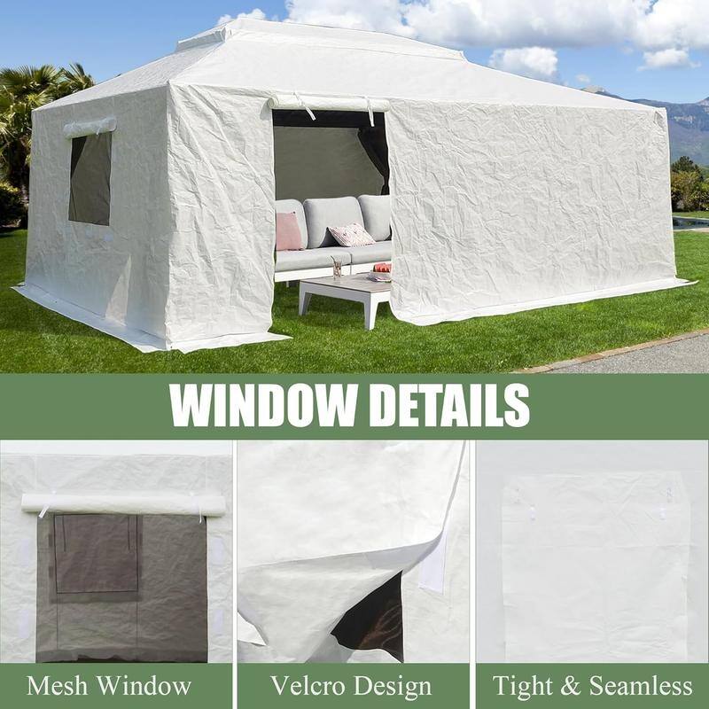 Domi 8' x 8' Universal Winter Gazebo Cover, All Season Waterproof Enclosed Cover with Sidewalls & Ventilated Mesh Windows, White