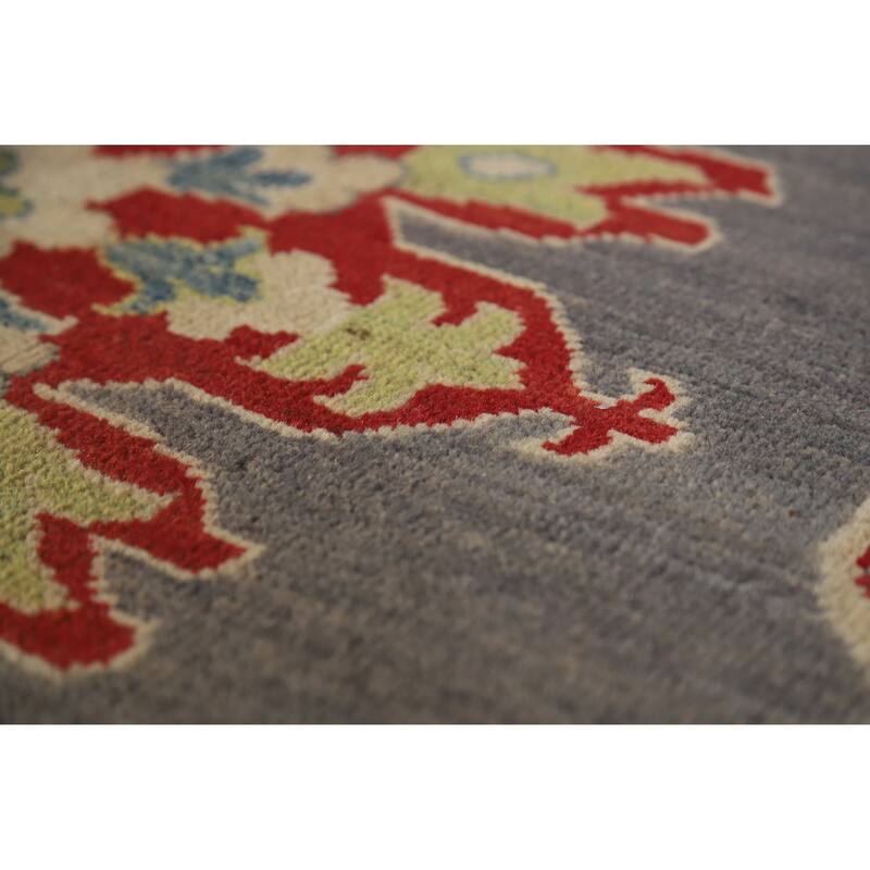Hand Knotted Oriental 100% Wool Carpet Traditional Geometric Greys & Charcoal Kazak Area Rug - 11' 11'' X 9' 0''