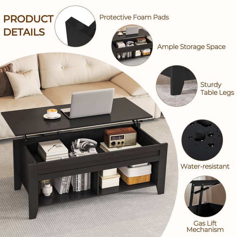 Yaheetech Rectangular Lift-Top Coffee Table with 2 Open Shelves,47.5"