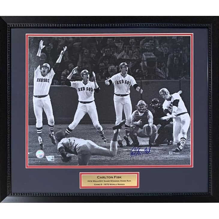 Carlton Fisk Autographed Boston Red Sox 1975 World Series Game Signed 16x20 Framed Baseball Photo Fanatics Authentic COA