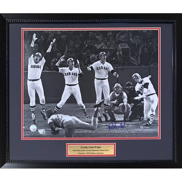 Carlton Fisk Autographed Boston Red Sox 1975 World Series Game Signed 16x20 Framed Baseball Photo Fanatics Authentic COA