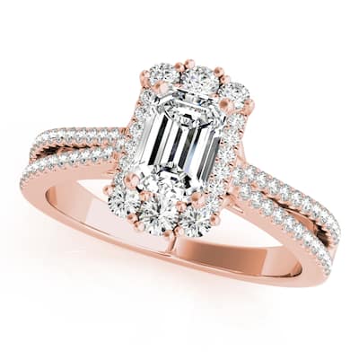 Auriya 14k Rose Gold Lab Grown Emerald Diamond Halo Engagement Ring 0.50 to 5.00 ct. tw. (F-G VS)