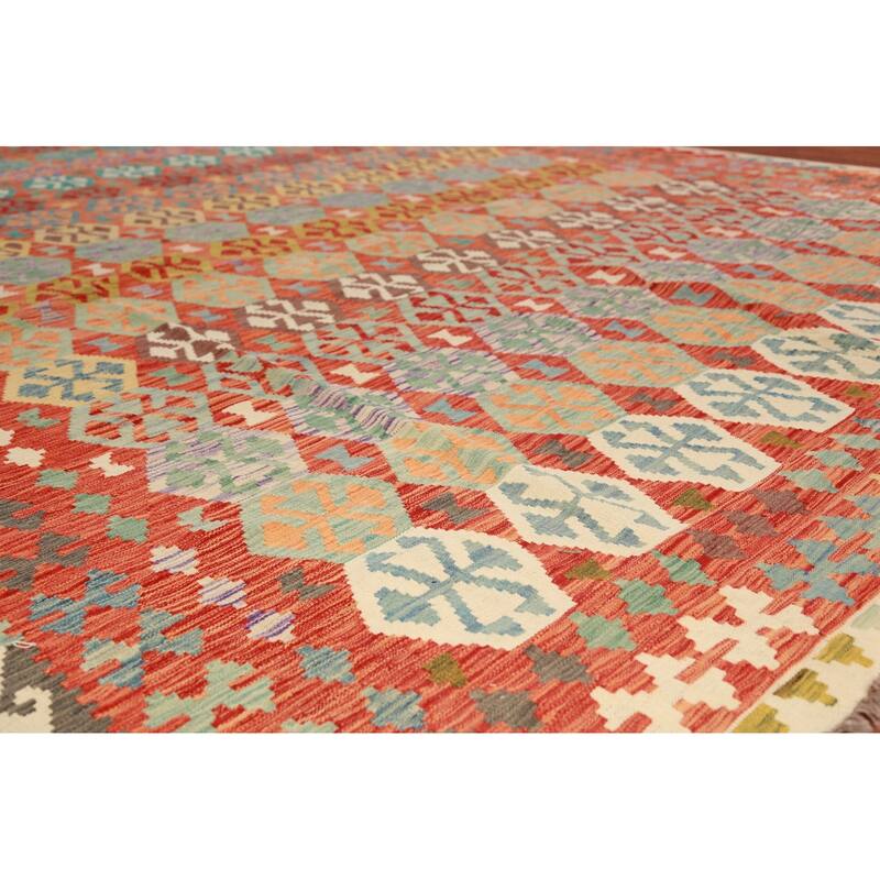 Geometric Kilim Large Rug Flatweave Dining Room Wool Carpet - 10'4"x 15'9"