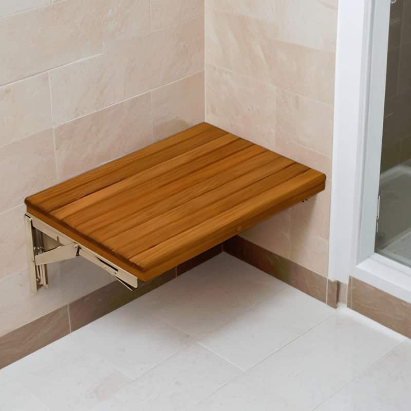 HomeRoots 17" Premium Wall Mount Teak Shower Bench - 17"  W x 12.5"  D x 2"  H