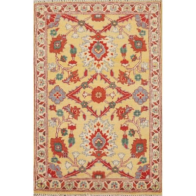 Yellow Kazak Oriental Foyer Rug Hand-Knotted Floral Wool Carpet - 2'0" x 3'0"