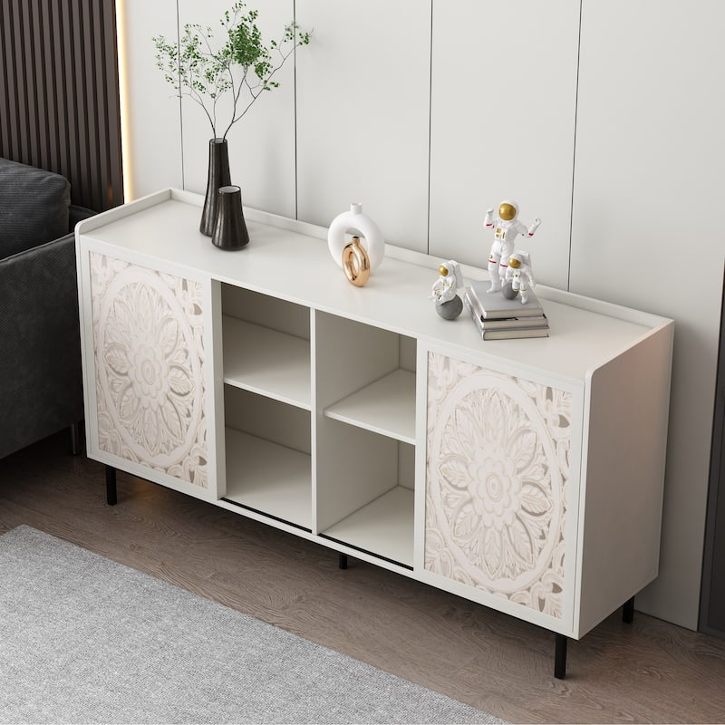 Mid Century Modern Tv Stand Kitchen Storage White Curio Buffet Cabinet suitable for TV cabinets,tables,sideboards