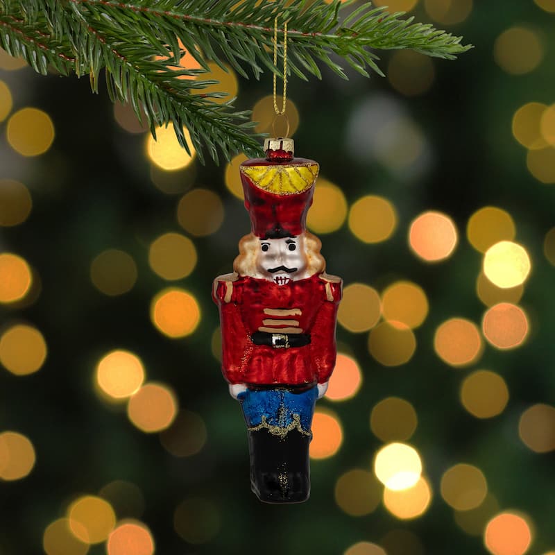 5.5" Shiny Red Nutcracker Soldier Hanging Glass Christmas Ornament