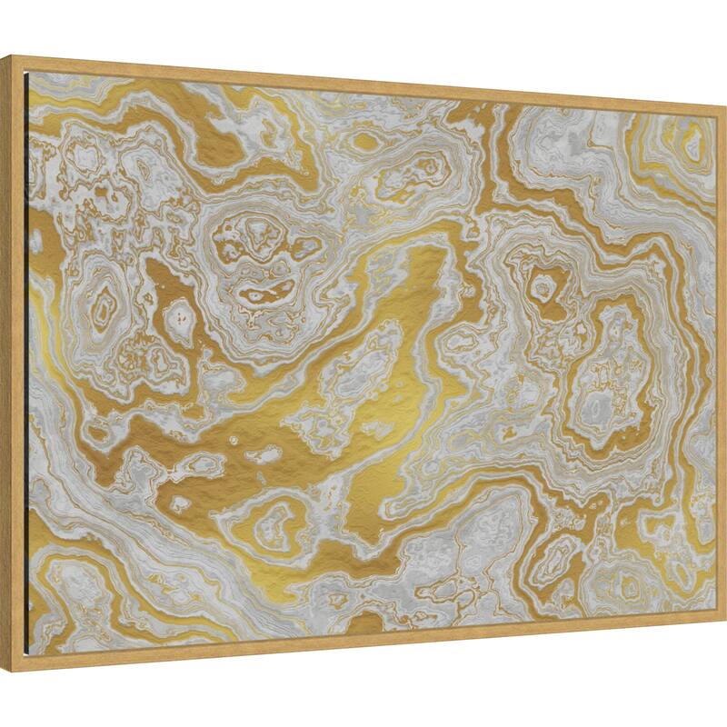 White and Yellow Marble Swirl I by Amini54 Framed Canvas Wall Art Print