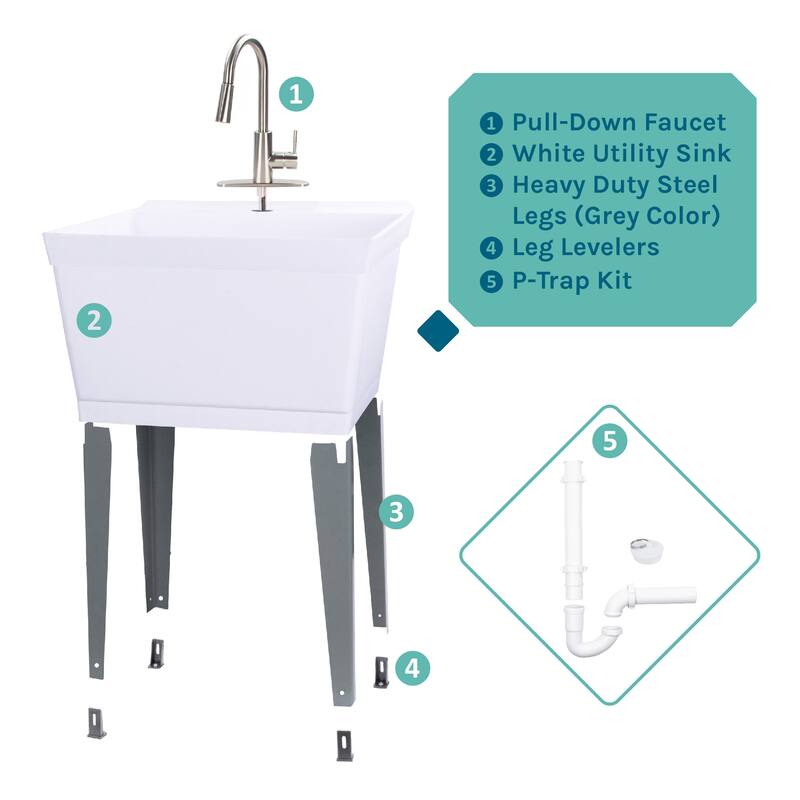 TEHILA Utility Sink Laundry Tub with Stainless Finish High Arc Faucet - N/A