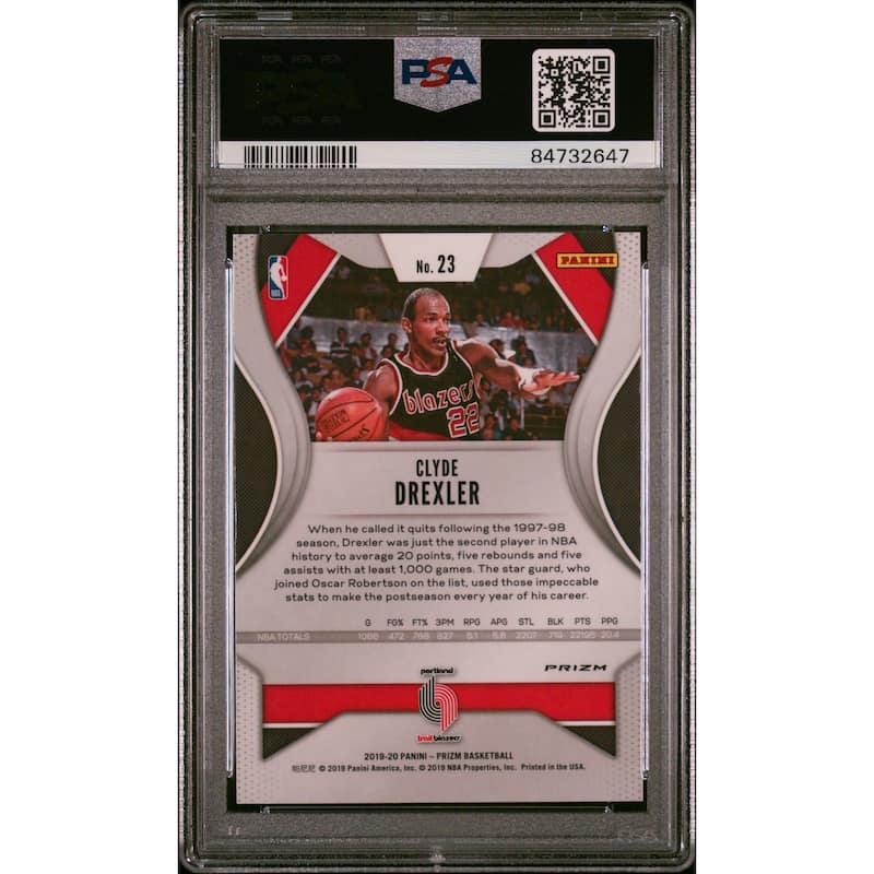 Clyde Drexler 2019 Panini Prizm Ruby Wave Red Basketball Card #23 Graded PSA 9 - 8'6" x 11'6"