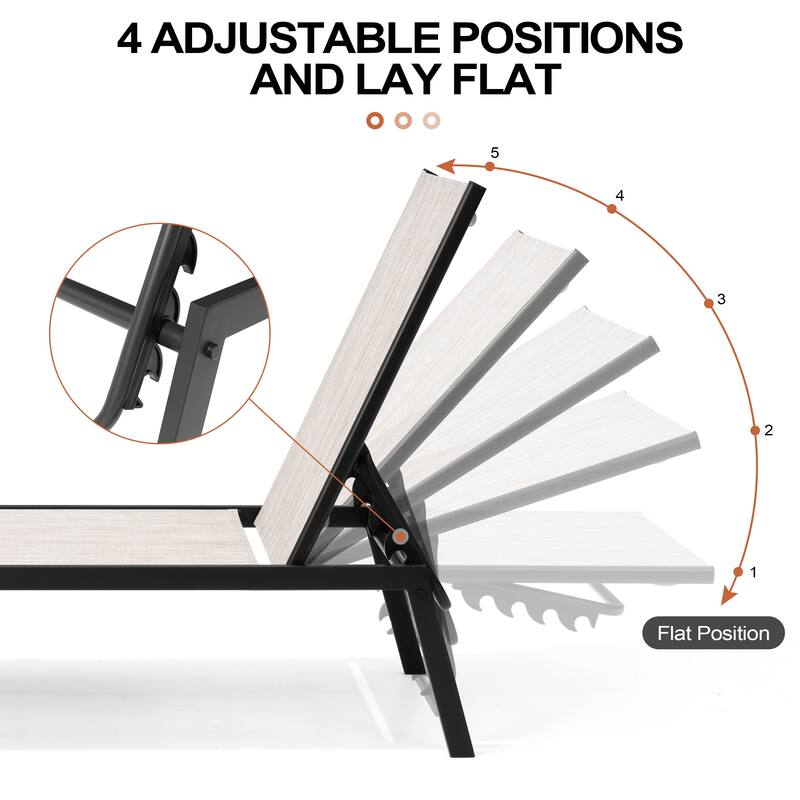 Outdoor Patio Adjustable Chaise Lounge Chairs Stackable Recliner