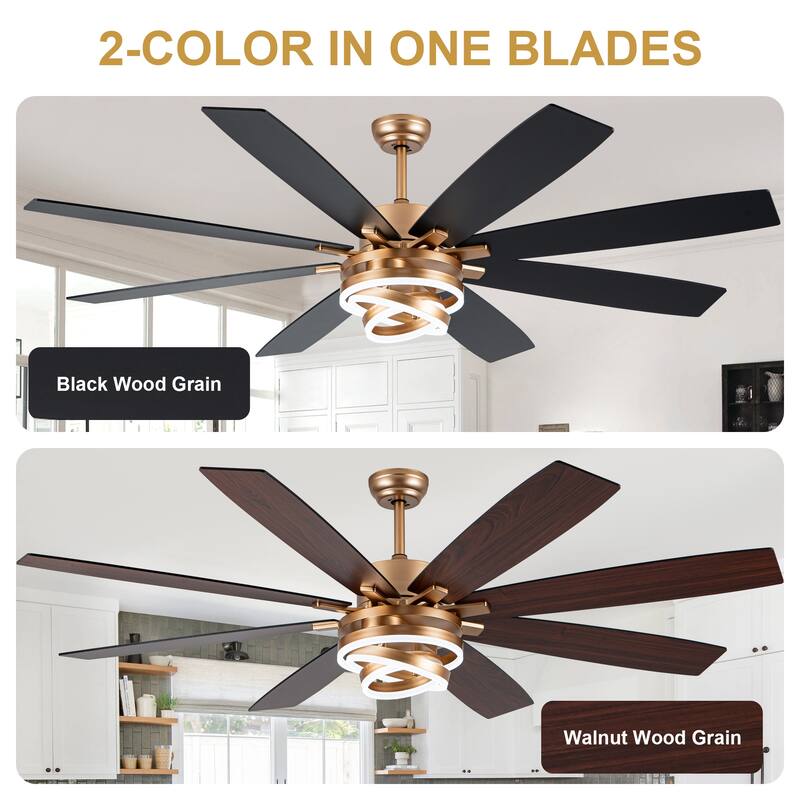 Cusp Barn 52"/72" Modern Large Dimmable LED Ceiling Fan with Lights and Remote, Reversible 8-Blade DC Motor DIY Shape Chandelier