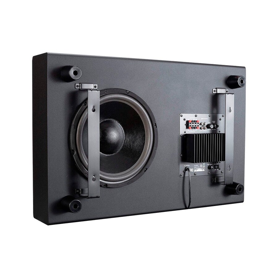 subwoofer behind tv