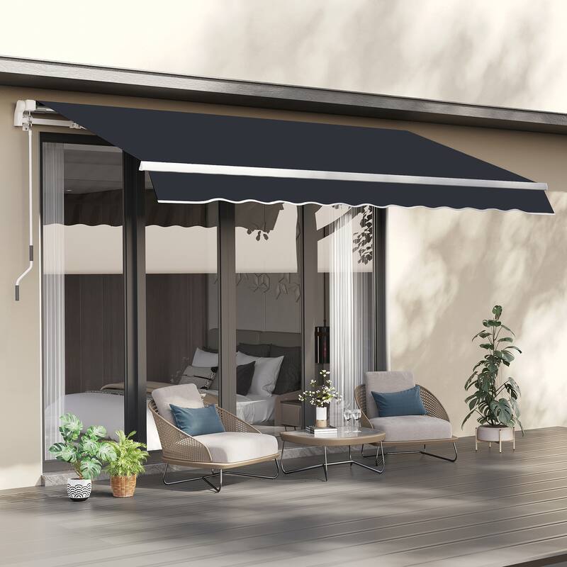 Outsunny 8' x 6.6' Patio Retractable Awning/Manual Exterior Sun Shade Deck Window Cover - Black
