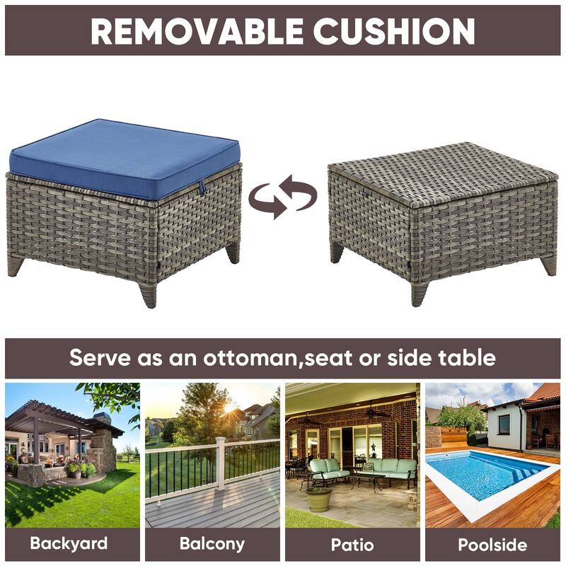 5 Piece Patio Chairs Set, Swivel Rocking Chairs with Ottoman - Grey