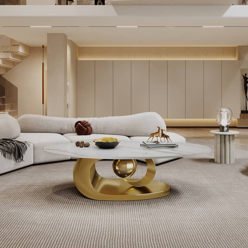 Luxury Marble Coffee Table – Featuring an Artistic Stainless Steel Base