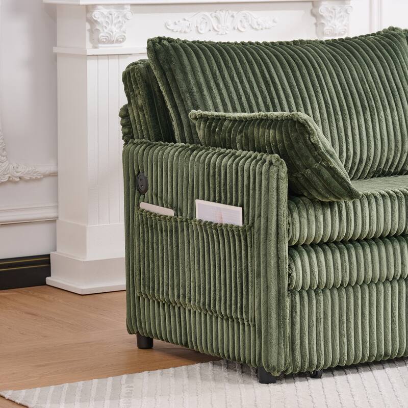 Roomfitters 73" Modern Corduroy Sofa Bed with Pull-out Sleeper Design, Modular Daybed with Storage Pocket & Pillows