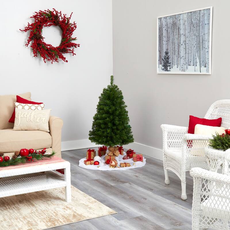 4ft. Fir Artificial Christmas Tree with 100 Clear Lights and 223 Branches - Petite Holiday X-Mas Decoration