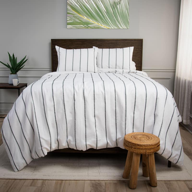 Rizzy Home Willow Lane Off White Recycled Cotton Striped Comforter Set