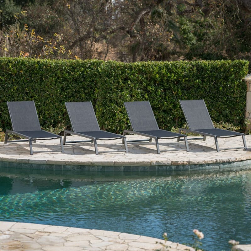 Myers Outdoor Aluminum Mesh Chaise Lounge (Set of 4) by Christopher Knight Home