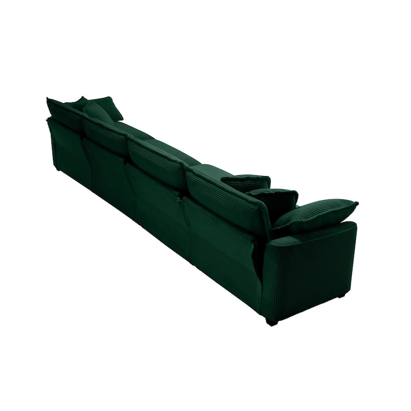 Green 150" Corduroy Cloud Upholstered 4-seater Modular Sectional Sofa with 6 Pillows, Double Cushion Seat, Free Combination