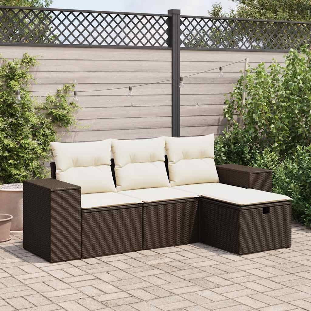 vidaXL Patio Sofa Set with Cushions Outdoor Furniture 4 Piece Poly Rattan - 21.7 x 21.7 x 14.6