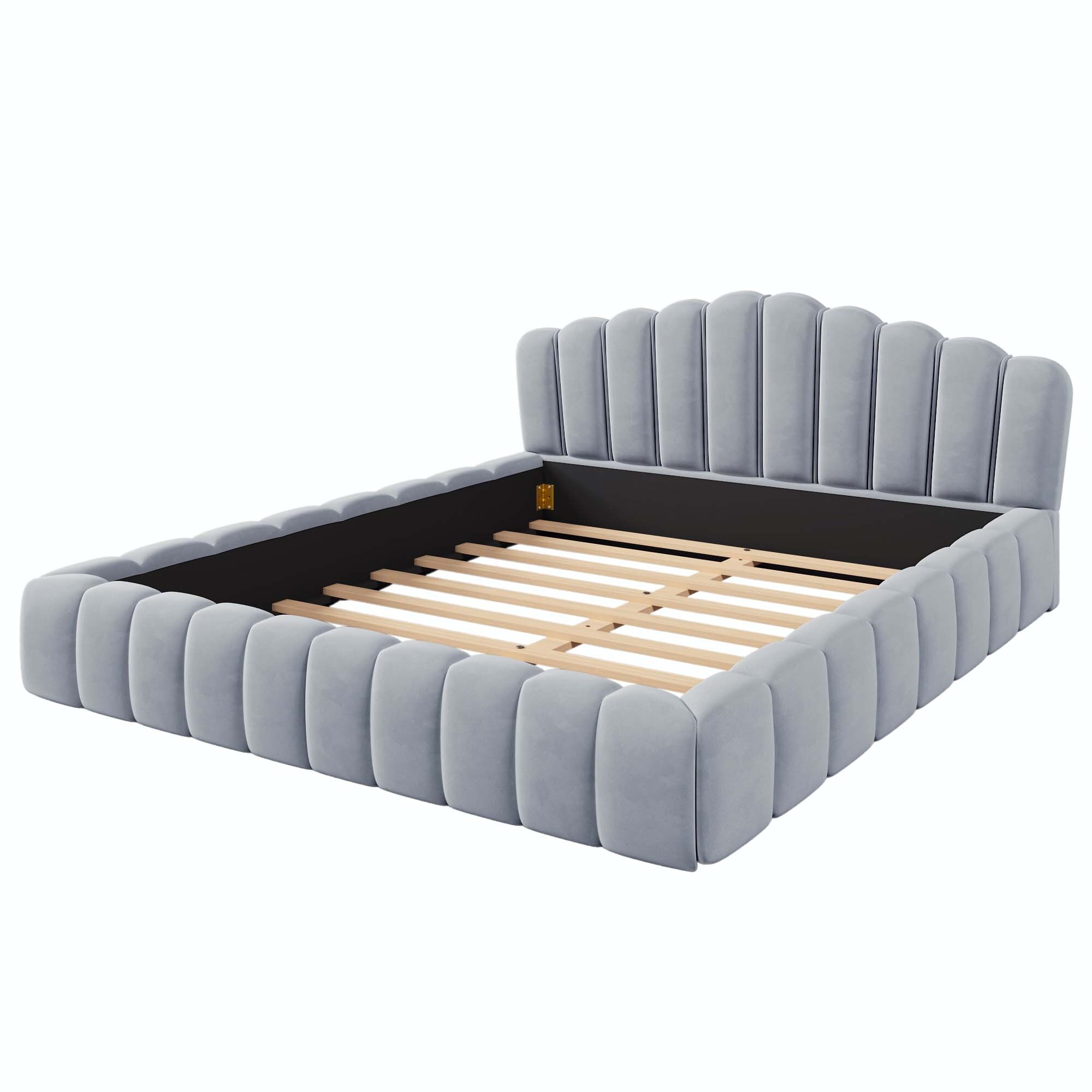 Velvet Upholstered Queen BED Frame Shell Shaped Headboard for Bedroom On Sale Bed Bath Beyond 40624751