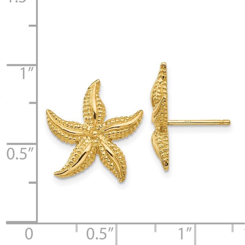 Curata 14k Yellow Gold 17x16mm Textured Starfish Post Earrings