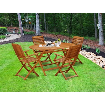 HomeStock 5-Pc Natural Oil Finish Solid Wood Top - Dining Room Set - Seats 4