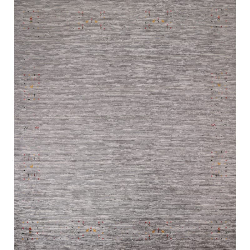 Silver Gray Striped Gabbeh Square Area Rug Handmade Wool Carpet - 9'7"x 9'7"