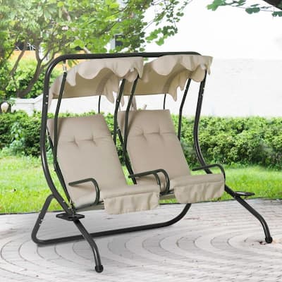 Cozy 2-Seater Outdoor Swing Chair with Cup Holder and Removable Canopy