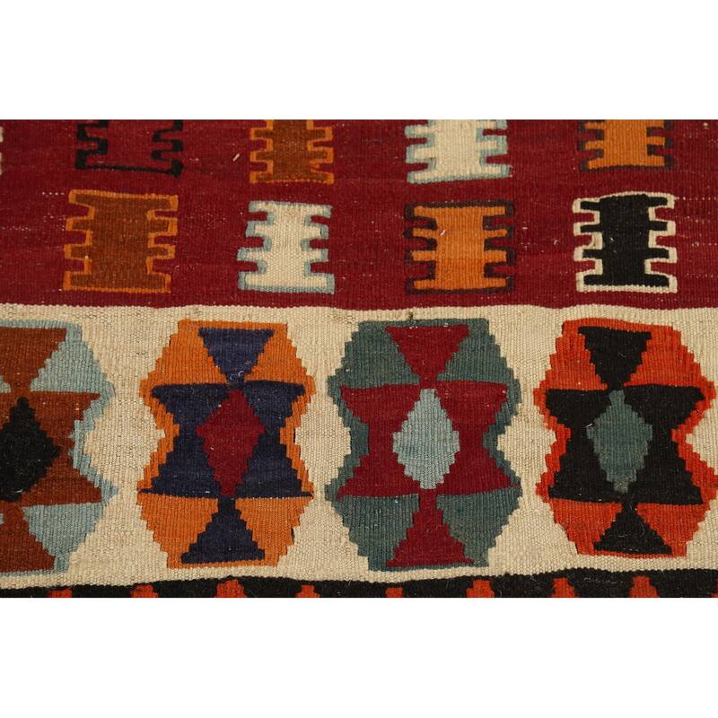 Vegetable Dye Tribal Kilim Qashqai Persian Vintage Wool Carpet - 5'9"x 9'7"