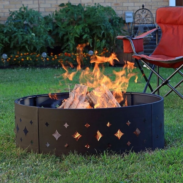 Shop Heavy Duty 36 Inch Black Steel Fire Pit Ring With Diamond Pattern Overstock 29084612