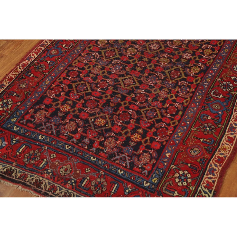 Hand Knotted Oriental 100% Wool Carpet Traditional Geometric Navy Blue & Blues Bidjar Area Rug - 6' 4'' X 4' 2''
