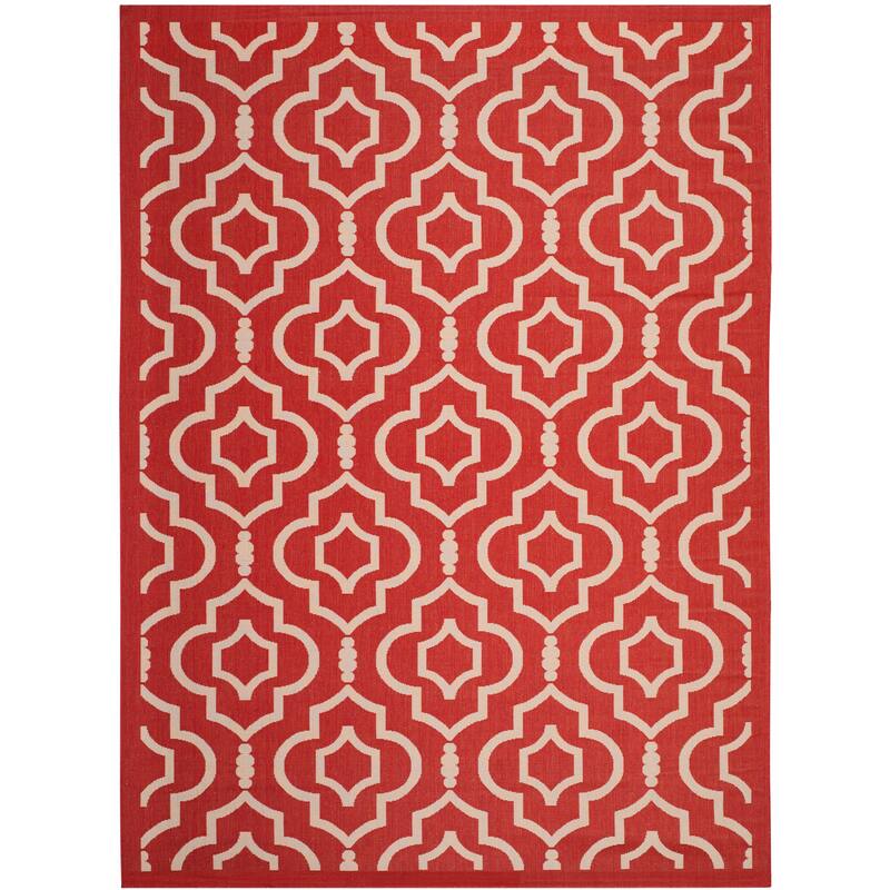SAFAVIEH Courtyard Ketty Indoor/ Outdoor Waterproof Patio Backyard Rug - 8' x 11' - Red/Bone