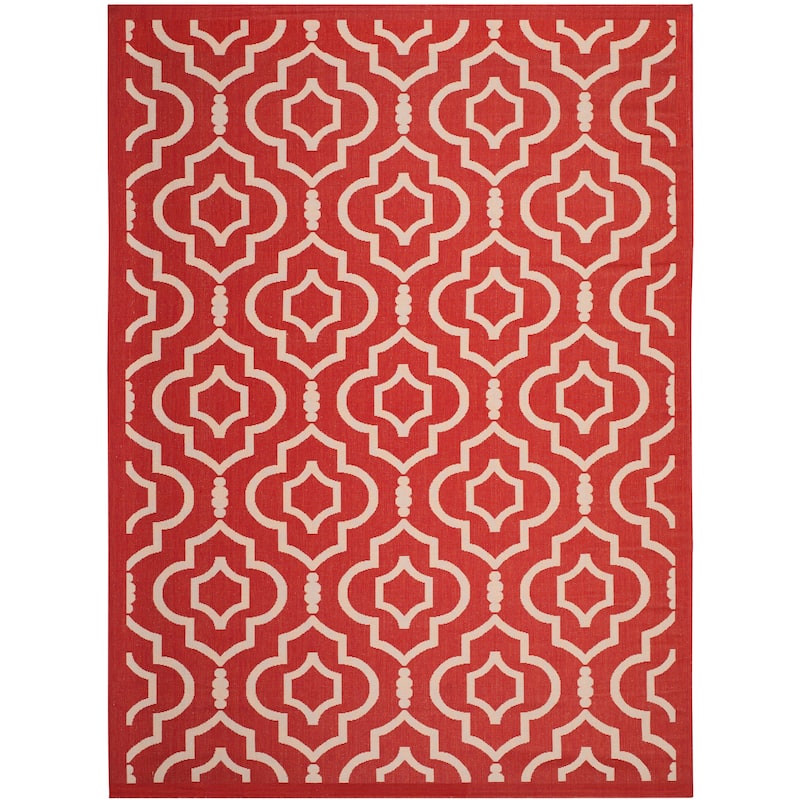 SAFAVIEH Courtyard Rheta Indoor/ Outdoor Waterproof Patio Backyard Rug - 8' x 11' - Red/Bone