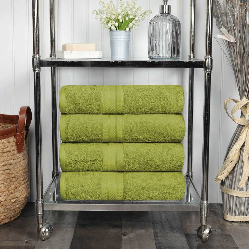 Superior Cotton Solid Highly-Absorbent Bath Towel - (Set of 4) - Green Essence