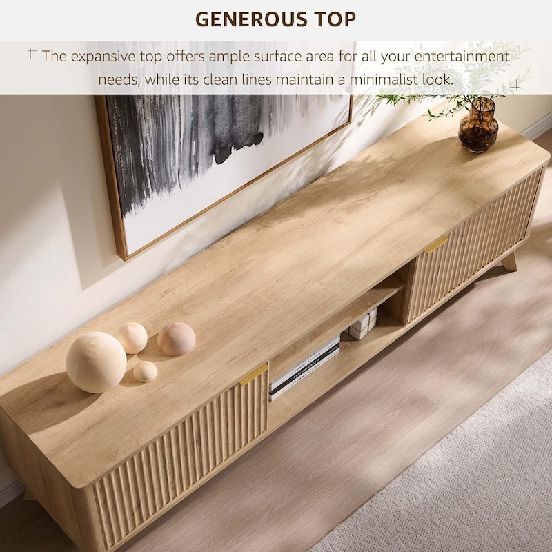 70" Modern Fluted TV Stand for Living Room, Wood Entertainment Center