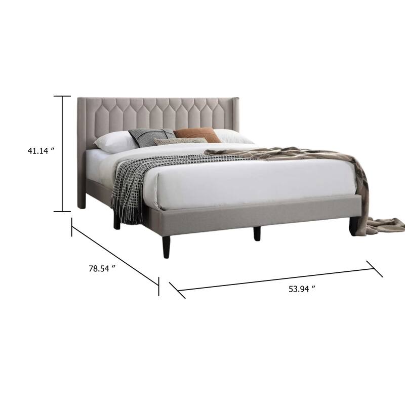 Liana Full Bed, Tufted Light Brown Burlap Upholstery, Foam Padding