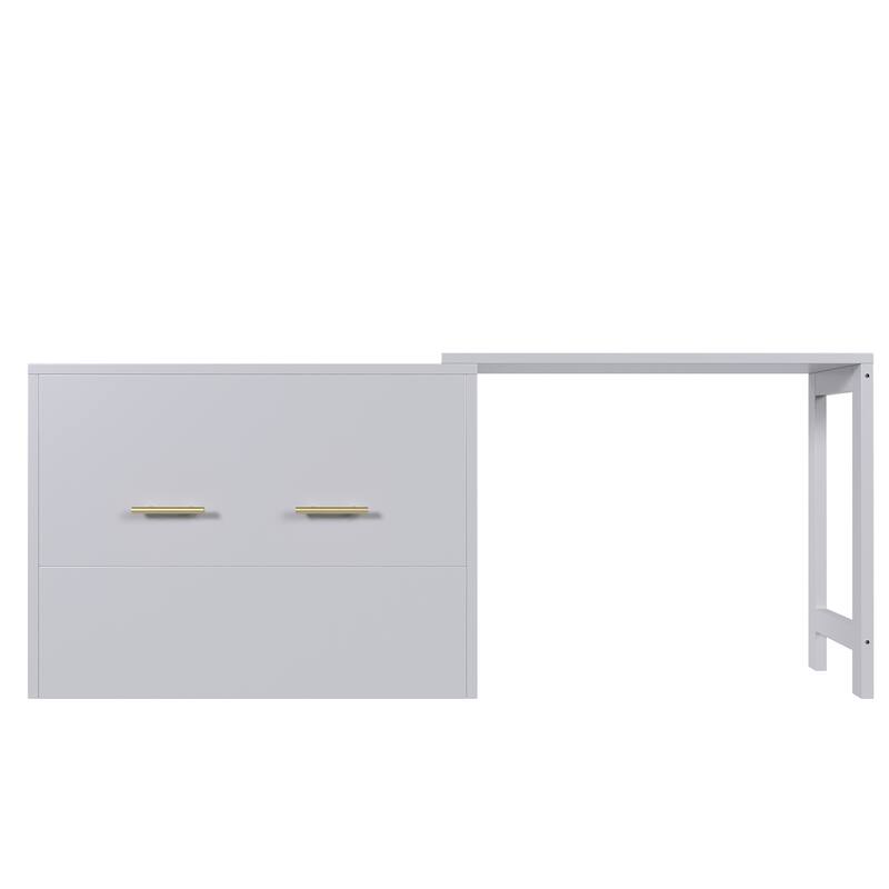 Twin Size Murphy Bed with Adjustable Position Desk,Foldable Cushion